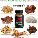 Herbtopia Forever Young Longevity Supplement for Immunity, Anti Gray Hair, Telomere Lengthening & Happy Mood w/Ginseng, Astragalus, Lions Mane, Reishi Mushroom, Codonopsis | Organic - 60 Caps