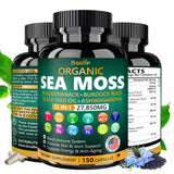 Bualle Organic Sea Moss Capsules 27,850mg with Sea Moss,Black Seed Oil,Ashwagandha,Bladderwrack,Ginger,Burdock Root for Immune System,Skin,Energy Support-USA Made (150 Capsules)