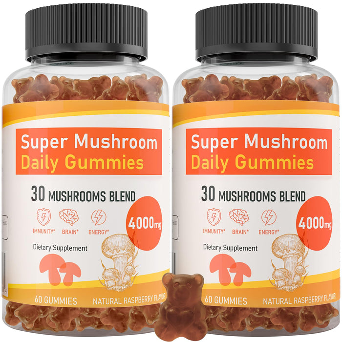 Mushroom Gummies 4000mg -30 Mushroom Blend Gummies with Lions Mane,Cordyceps,Reishi and Ashwagandha-Mushroom Supplement Gummy for Immune Health,Energy, Aging,Mood,Clarity & Cognitive,Vegan,120 Gummies
