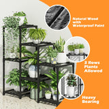 Bamworld Outdoor Black Plant Shelf Indoor Tiered Table for Multiple Plants 3 Tiers 7 Potted Ladder Plant Holder Pot Stand for Window Garden Balcony Living Room