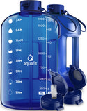 AQUAFIT Half Gallon Water Bottle with Straw & Chug Lid - 64 oz Water Bottle with Time Marker and Handle - BPA-Free Water Jug, Large Water Bottles 64 oz, Hydration Packs (Blue)