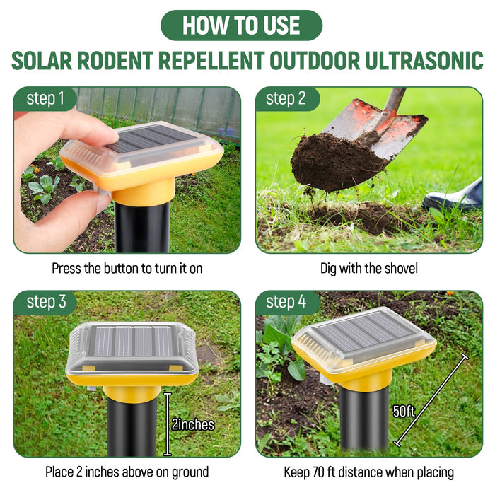 Solar Mole Repellent Ultrasonic,2024 Newest Mole Vole Gopher Repellent Outdoor Solar Powered,Waterproof Mole Killer Traps for Yard, Effectively Repels Garden and Yard Voles,Snakes,Gophers (Yellow-2pc)