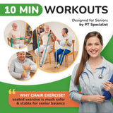 Healthy Seniors Chair Exercises for Seniors - Two Resistance Bands, Handles, and Printed Exercise Guide. Adjustable Fitness Equipment for Seniors, Elderly Home. Occupational & Physical Therapy Aids