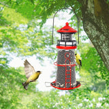 wtreew Solar Lighthouse Bird Feeder with Rotating Beacon - 14" Hanging Mesh Wild Bird Feeders for Eaves, Balcony, Trees, Hooks, Ideal Bird Feeder Gifts for Bird Lovers,Women,Kids,Elderly(Apple Red)