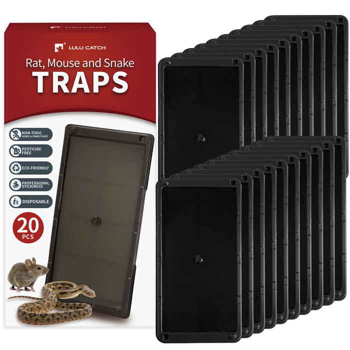 LULUCATCH Super Glue Traps 20 Pack for Mice & Snakes, Larger, Heavier Sticky Traps with Non-Toxic Glue. Sticky Mouse Traps Indoor, Easy to Set, Safe to Children & Pets