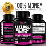 Beet Root Extract Capsules - 12000mg 20x Concentrated Beet Root Capsules Supplement w/Black Pepper - High Nitrates - Natural Nitric Oxide Booster - Highly Concentrated & Bioavailable -180 Veggie Caps