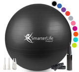 SmarterLife Workout Exercise Ball for Fitness, Yoga, Balance, Stability, or Birthing, Great as Yoga Ball Chair for Office or Exercise Gym Equipment for Home, Non-Slip Design (65 cm, Black)