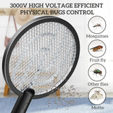 PALONE Electric Fly Swatter 4000V Bug Zapper Racket 2 in 1 Fly Swatter with 1200mAh Battery Rechargeable Mosquito Killer Lamp with 3 Layers Safety Mesh for Indoor and Outdoor (Black)