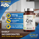 Zinc 50mg [High Potency] Supplement - Immune Support System from Natural Zinc (Oxide/Citrate) 100 Tablets, Made by Nature’s Potent.