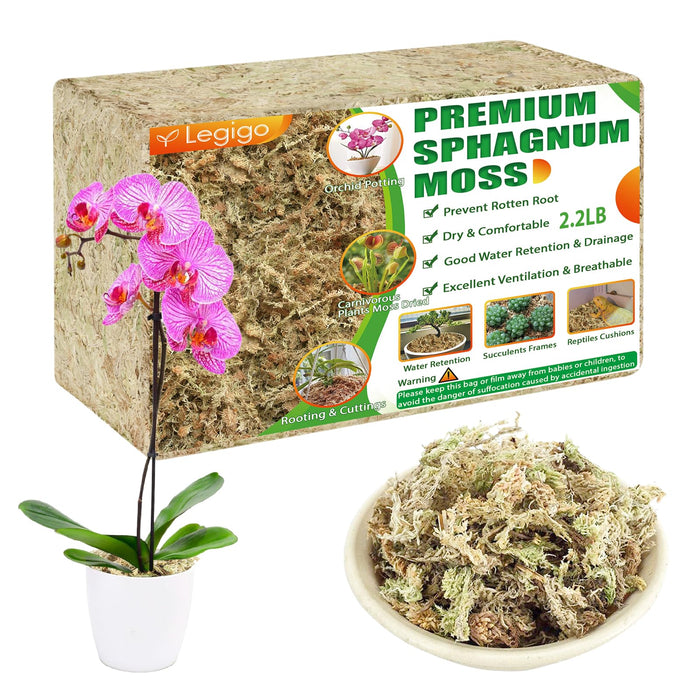 Legigo 2.2LBS Premium Sphagnum Moss for Plants- 40QT Natural Succulent Carnivorous Plant Moss Dried, Long Fiber Orchid Moss for Orchid Repotting Succulent Sarracenia Potted Plants Gardening & Reptiles