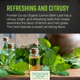 Frontier Co-op Organic Cut & Sifted Lemon Balm Leaf 1lb - Dried Lemon Balm Herb Lemon Balm Loose Leaf Tea Herb - Melissa Tea, Toronjil Tea