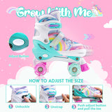 SULIFEEL Rainbow Unicorn 4 Size Adjustable Light up Roller Skates for Girls Boys for Youth Large