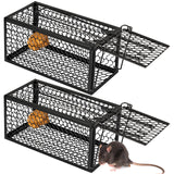 Humane Rat Trap Chipmunk Rodent Trap Mouse Trap Squirrel Trap Small Live Animal Trap Mouse Voles Hamsters Live Cage Rat Mouse Cage Trap for Mice Easy to Catch and Release (Black,2 Pcs)