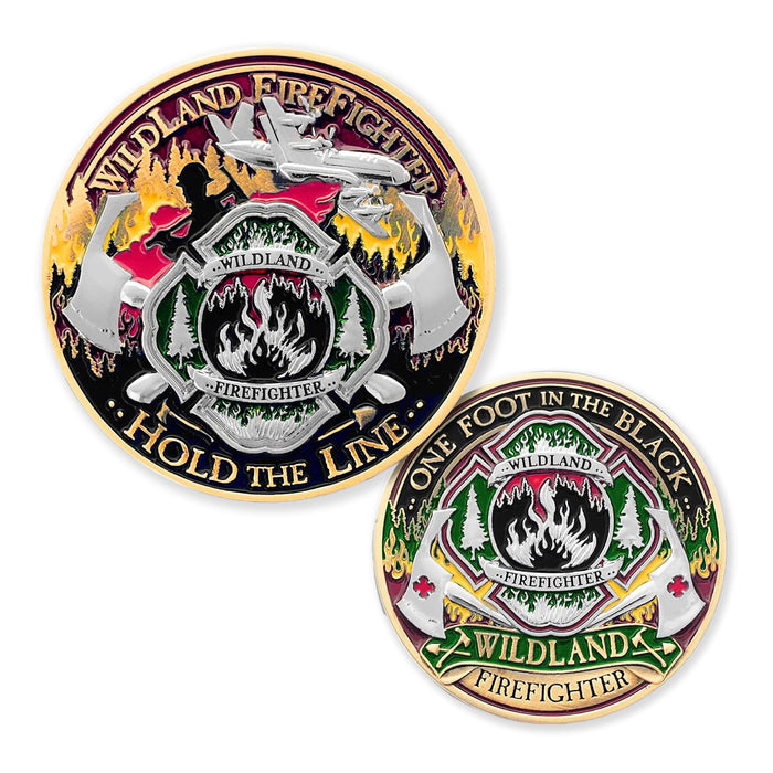 Armor Coin & Emblem: Wildland Firefighter Challenge Coin - Hold The Line | Honoring Bravery | A Thoughtful Firefighter Gift and Lasting Tribute | Firegfighter Pride Coin