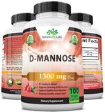 D-Mannose 1,300 mg with Cranberry Extract Fast-Acting, Flush Impurities, Natural Urinary Tract Health- 100 Veggie Capsules