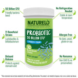 NATURELO Probiotic Supplement - 50 Billion CFU - 11 Strains - One Daily - Helps Support Digestive & Immune Health - Delayed Release - No Refrigeration Needed - 30 Vegan Capsules