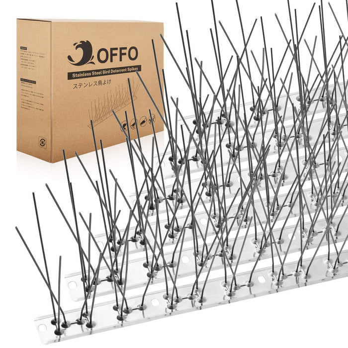 OFFO Bird Spikes Pre-Assembled Cover 48.7 Feet, Durable Pigeon Bird Spikes with Stainless Steel, Bird Spikes for Fence Roof Mailbox Window