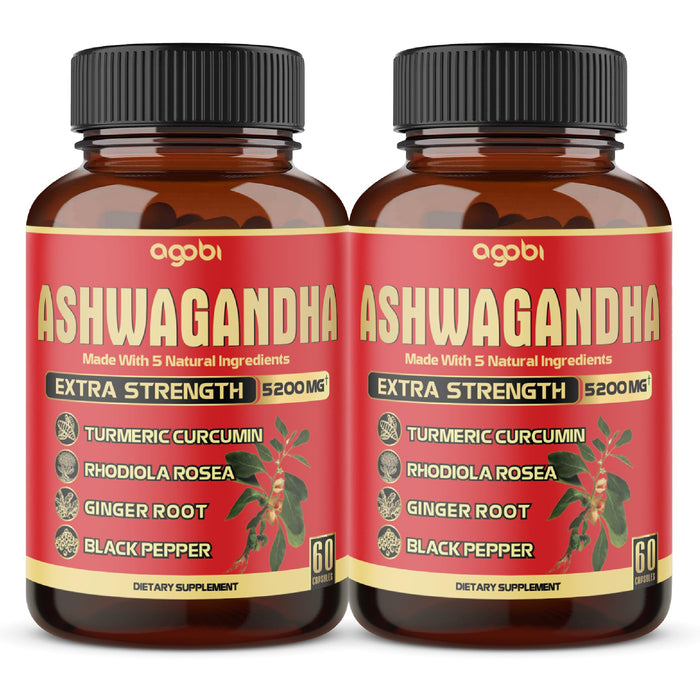 2 Packs - 60 Capsules Ashwagandha Capsules - High Concentrated - 5in1 Formula Ashwagandha, Turmeric, Rhodiola Rosea, Ginger, Black Pepper - 4 Month Supply