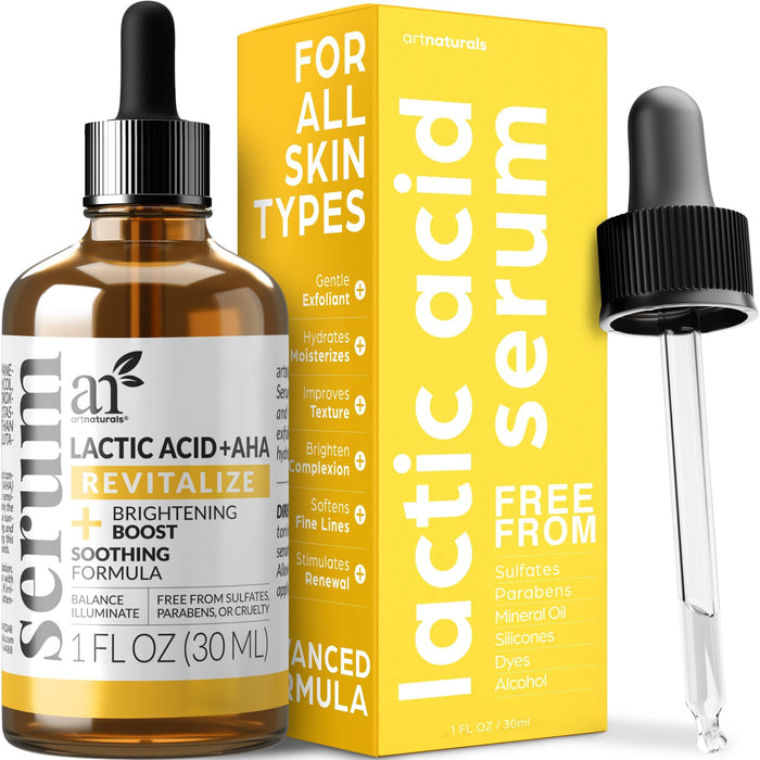 artnaturals Lactic Acid plus AHA Face Serum for Brightening Boost with Renewing Formula - Scars, Acne, Wrinkles - Exfoliates and Moisturizes the Skin - 1 oz.