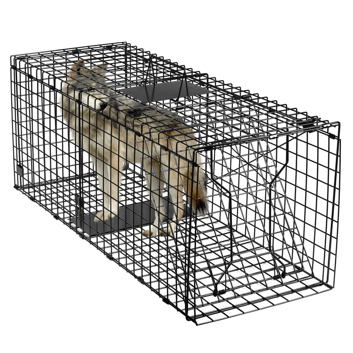 Toriexon Large Live Catch Animal Traps Black 51 X19 X17 Inch, Easy to Set and Release Live Animal Trap, Collapsible Large Animal Catcher Cage for Large Dogs, Foxes