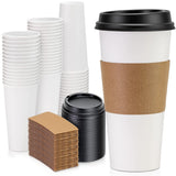 Fit Meal Prep 50 Pack 24 oz Disposable Coffee Cups with Lids and Kraft Sleeves, Premium Large To Go Coffee Cups with Lids, Durable Thickened Paper Hot Coffee Cup for Cold/Hot Beverages