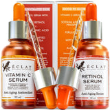 Eclat Skincare Face Serum Set - Vitamin C Serum for Radiance, Retinol Serum for Wrinkles