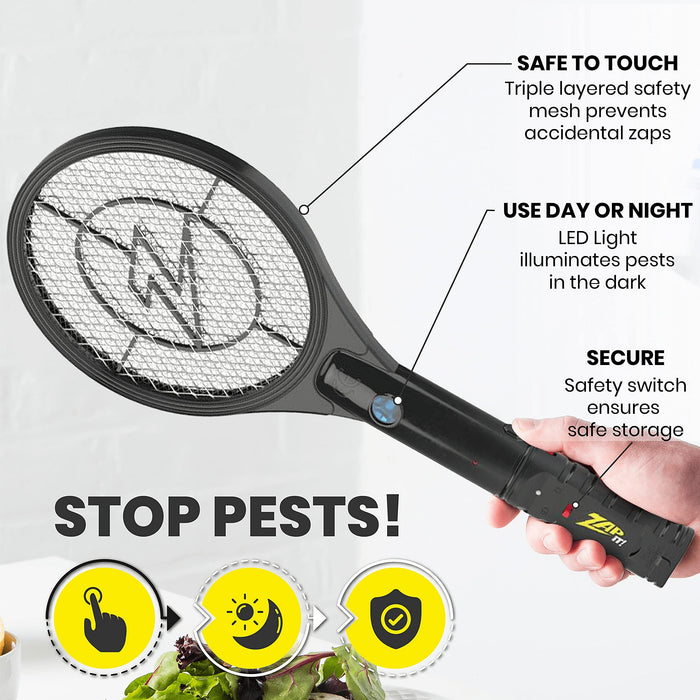 ZAP IT! Bug Zapper Rechargeable Bug Zapper Racket, 4,000 Volt, USB Charging Cable