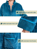 PAVILIA Womens Housecoat Zip Robe, Fleece Zip Up Front Robe Bathrobe, Plush Warm Zipper House Coat Lounger for Women Ladies Elderly with Satin Trim, Pockets, Long - Teal Sea Blue (Small/Medium)