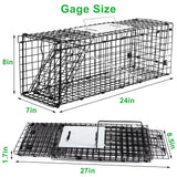 VASALAID Live Animal Trap Cage, 24 X 7 X 8 Inch Catch and Release, Humane Live Trap Cage Indoor & Outdoor Foldable cat Trap for Stray Cats, Rabbits, Squirrels, Groundhogs, Woodchucks