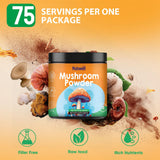 Mushroom Powder Blend (75 Servings), Ten Mushroom Supplement with Lions Mane, Reishi, Cordyceps, Chaga, Mushroom Powder for Coffee Alternative, Matcha| Energy, Focus, Immune Support