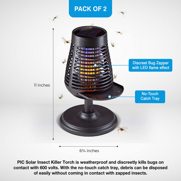 PIC Solar Insect Killer Torch (DFST), Bug Zapper and Flame Accent Light, Kills Bugs on Contact - Twin Pack