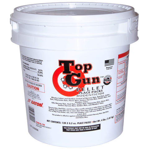JT Eaton 754 Top Gun Pellet Place Packs Rodenticide, Neurological Bait with Stop-Feed Action, for Mice and Rats (4 lb Pail of 128)