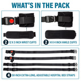 BURLINGHAM'S Quick Release Hospital Bed Restraints Straps for Medical Procedures - Heavy Duty Limb Holders Medical with Wrist & Ankle Straps - Long, Adjustable Straps