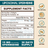 15mg Spermidine Supplement, Liposomal Spermidine 1500mg, Enhanced Absorption with Liposomal Technology, Wheat Germ Extract with Zinc, Thiamin for Cell Renewal, Mitochondria, Longevity,120 Softgels