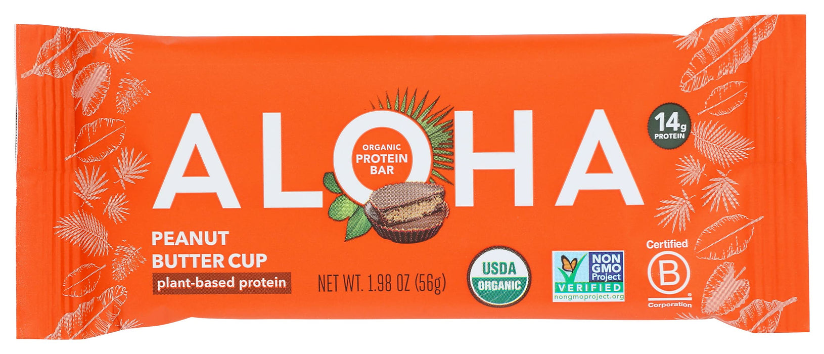 Aloha Organic Peanut Butter Cup Protein Bars, 14g Plant-Based Protein, USDA Certified Organic, Gluten Free & Non-GMO, 1.98 Oz (Pack of 12)