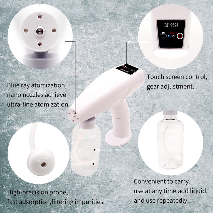 Portable Atomizer Sprayer Nano Alcohol Spray Gun Nano Sprayer Gun Mist Steam Sprayer Gun Electric Fogger Machine Atomizer Spray Bottle Gun for Home,Office,Car 8.45 OZ