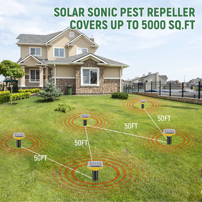 Solar Mole Repellent Ultrasonic,2024 Newest Mole Vole Gopher Repellent Outdoor Solar Powered,Waterproof Mole Killer Traps for Yard, Effectively Repels Garden and Yard Voles,Snakes,Gophers (Yellow-2pc)