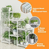 Bamworld Indoor Plant Stand Outdoor White Shelf Bamboo Tiered Table for Multiple Plants 3 Tiers 7 Potted Ladder Holder Pot Window Garden Balcony Living Room