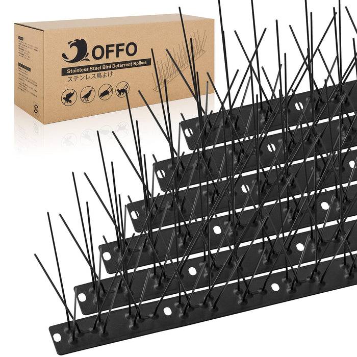 OFFO Black Bird Spikes Pre-Assembled for Pigeons Birds, Durable Bird Spikes with Stainless Steel for Fence Roof Mailbox Window Cover 10 Feet