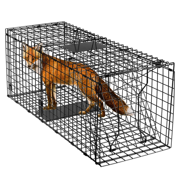 Toriexon Large Live Catch Animal Traps Black 42 X15 X17 Inch, Easy to Set and Release Live Animal Trap, Collapsible Large Animal Catcher Cage for Large Dogs, Foxes