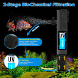 Fish Tank Filter for 10-40 Gallon Tank, U-V Aquarium Filter Rainfall Submersible Green Clean Machine 120GPH Internal Filter for Betta Turtle Freshwater Saltwater Tank Crystal Clear Green Killing