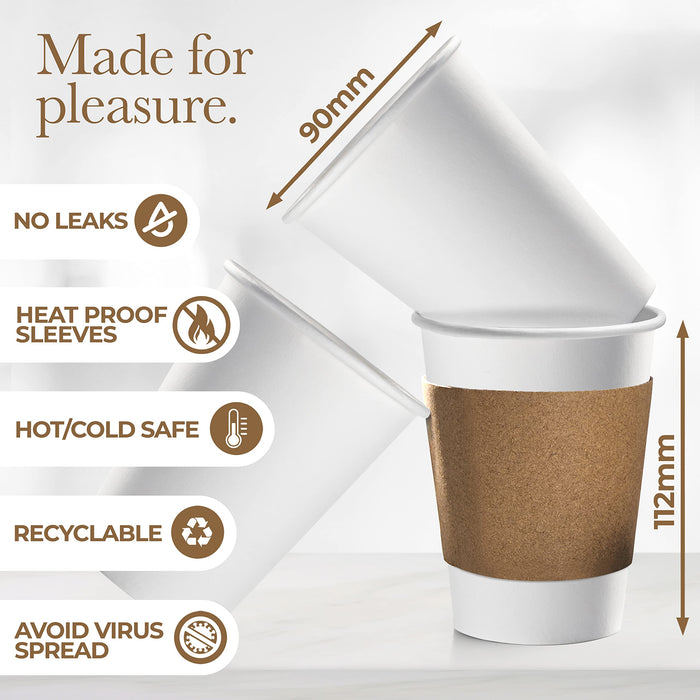 Shop Square 12 Oz Disposable Coffee Cups with Lids and Sleeves for Insulation (100 Pack) - To Go Paper White Coffee Cups for Travel, Hot Beverage Cups for Coffee, Tea, Hot Chocolate for Winter