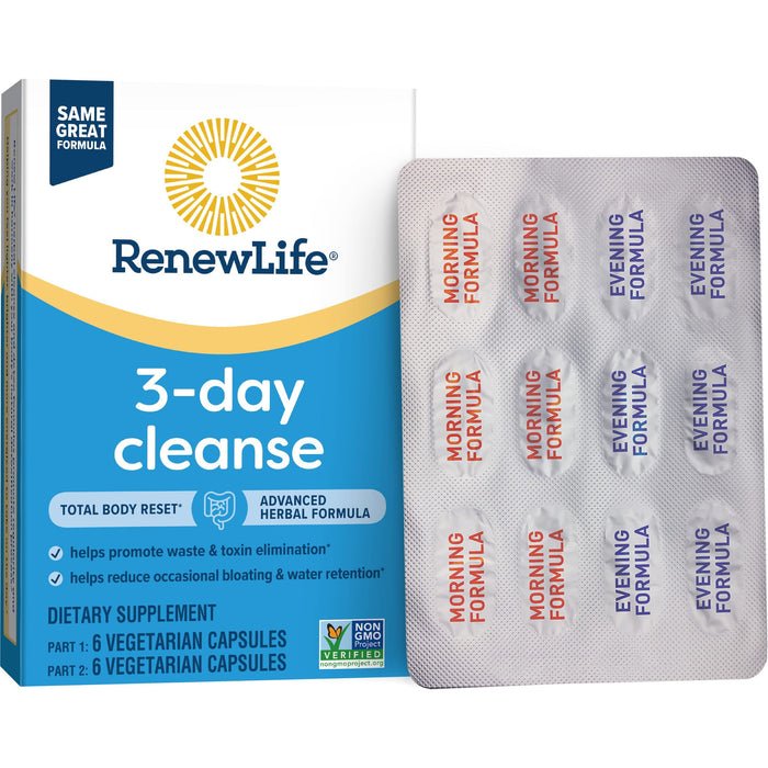 yhn Total Body Reset Adult 3-Day Cleanse Supplement, one 12-Count Box of Vegetarian Capsules of Renew Life 3-Day Cleanse Total Body,12 Count