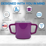 Providence Spillproof Compact 8oz Adult Sippy Cup with 2 Handles - Sip Cups for Adults for Limited Mobility - Handicapped Accessories - Handicap Cups for Elderly Care - Made in the USA - Purple - 3