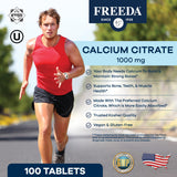 Freeda Calcium Citrate - Kosher Vegan Calcium Supplement for Women & Men - Bone Health & Joint Support - Calcium 1000mg per Serving - Calcium Citrate 1000mg Tablets Calcium Without Vitamin D (100 Ct)