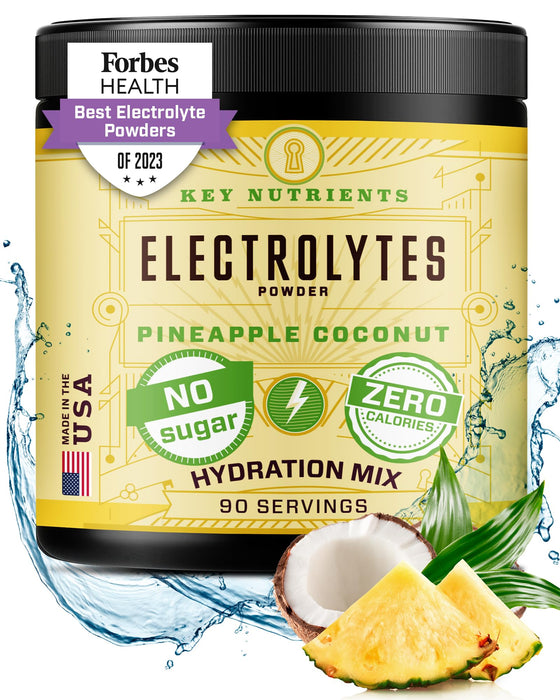 KEY NUTRIENTS Electrolytes Powder No Sugar - Tropical Pineapple Coconut Electrolyte Powder - Hydration Powder - No Calories, Gluten Free Keto Electrolytes Powder - 90 Servings - Made in USA