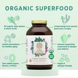 PURE SYNERGY Organic Superfood Powder | Organic Green Superfood Powder | Whole Food Supplement with Organic Greens, Spirulina and Mushrooms | For Energy, Healthy Aging, and Immune Health (12.5 ounces)