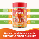 NATUREBYTES Prebiotic Fiber Gummies for Adults and Kids [15g Inulin Fiber from Chicory Root] for Digestive Health, Bloating, Constipation Relief │Natural Flavoured Berry & Orange Gummy Supplement