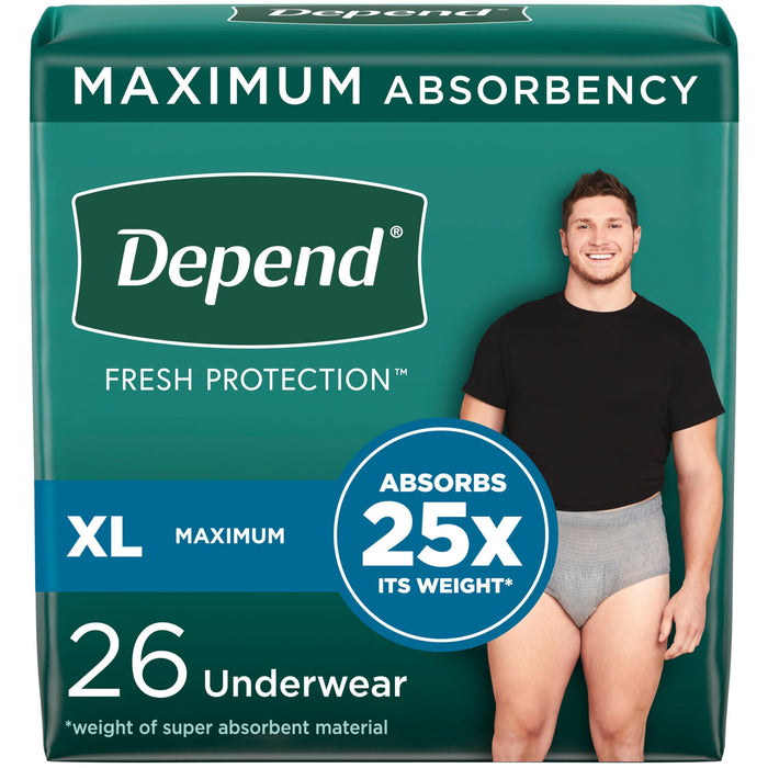 Depend Fresh Protection Adult Incontinence Underwear for Men (Formerly Depend Fit-Flex), Disposable, Maximum, Extra-Large, Grey, 26 Count, Packaging May Vary